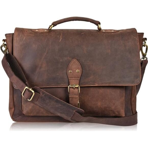 Leather Laptop Messenger Bag Office Briefcase Travel Bag For Men And Women Colle